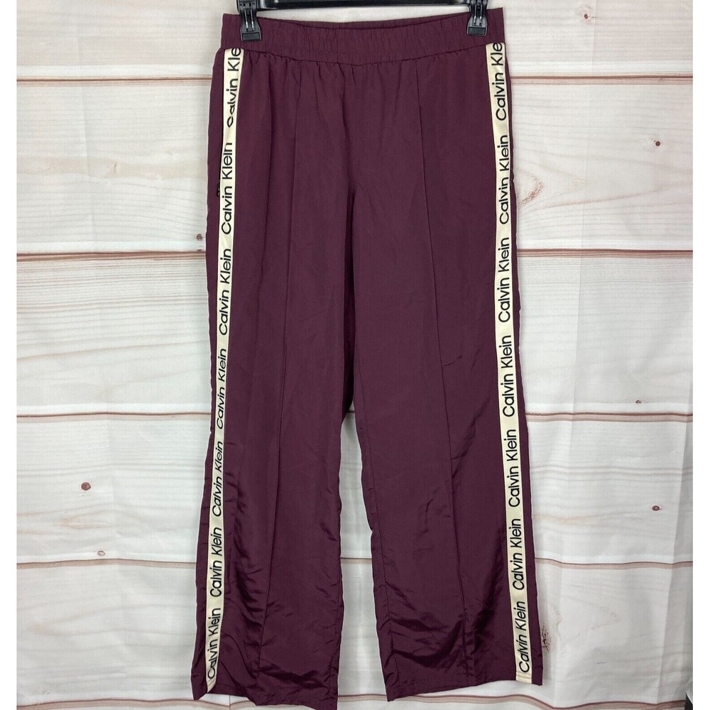 Calvin Klein Pants Womens M Performance Logo Tape Windbreaker  Purple Wide Leg